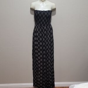 Elegant Black Strapless Maxi Pant-Dress